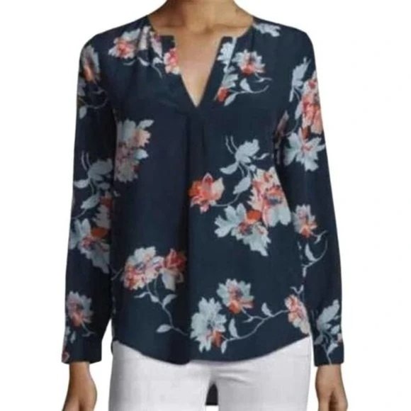 Joie Tops - Joie Axcel Floral Long Sleeve Blouse Womens XS V-Neck Navy Silk Boho Hippie